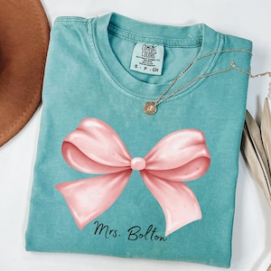 Personalized Back to School Teacher T  Shirt Retro Teacher Coquette Pencil Bow Tee, First Day of School Teacher Gift, Teacher Matching Tees