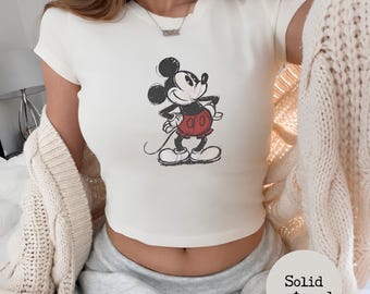 Vintage Mickey Baby Tee, Bella Canvas Y2K Classic Mickey Tee, Y2k 90s Style Mickey Mouse Crop Top, Girls Mickey Shirt, Womens Disney Gift