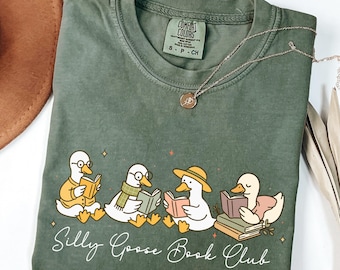 Comfort Colors Reading Tshirt Silly Goose Teacher Shirt Bookish Gifts for Librarian Shirt Book Lover Gift Stamp Shirts Fall Trendy Tshirt