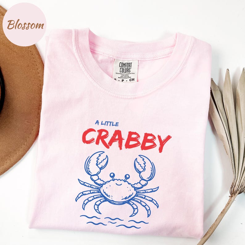 A Little Crabby Shirt, Funny Crab Beach Tee, Coastal Grandma Aesthetic Shirt, Minimalist Summer Graphic Tee, Comfort Colors Shirt image 5
