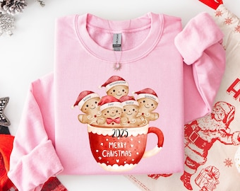 Gepersonaliseerde familie peperkoek sweater, peperkoek kerst familie pijamas, peperkoek familie van 2,3,4,5,6 sweater 2025