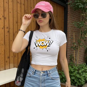 WOW! Graphic Baby Tee: Y2K Cropped Cotton Top