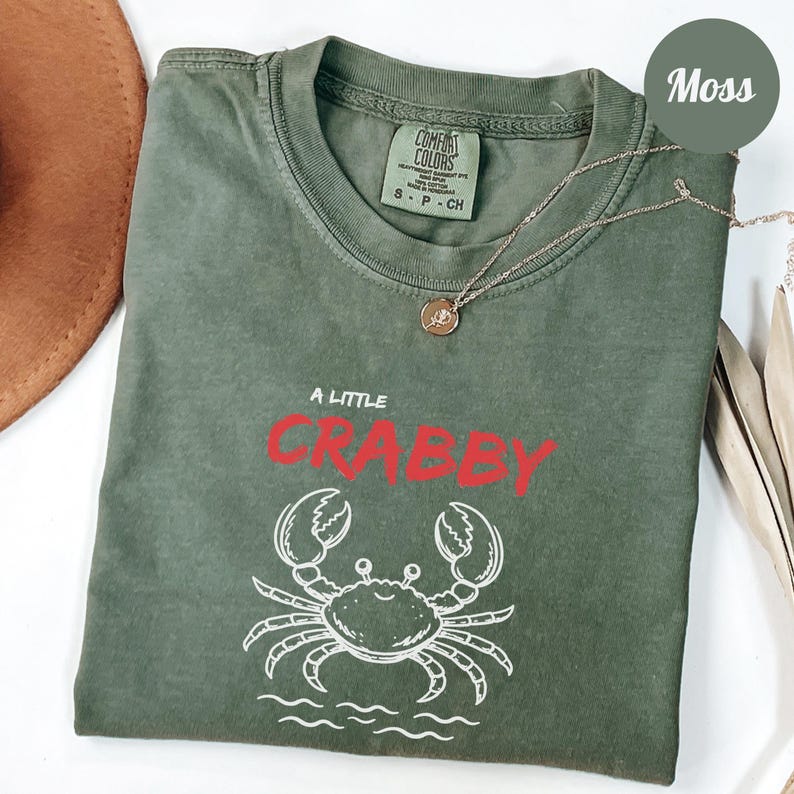 A Little Crabby Shirt, Funny Crab Beach Tee, Coastal Grandma Aesthetic Shirt, Minimalist Summer Graphic Tee, Comfort Colors Shirt image 4