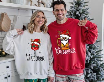 Winedeer Reinbeer Sweatshirts, Funny Couple Christmas Shirts, Christmas Sweatshirt, Couples Sweaters, Reindeer Sweatshirt, Matching Sweaters