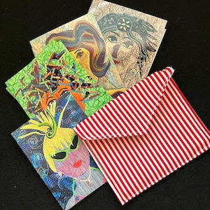 8 bunte Briefkarten in handgefertigtem Baumwollsäckchen