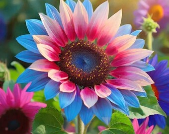50pcs Twin-Blossom Sunflower Seeds – Rare Blue Over Pink – Heirloom Variety – Non-GMO – Unique Garden Flower – US SELLER