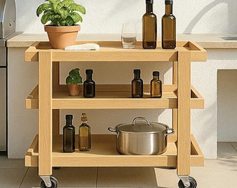 Rolling Kitchen Cart Plan with Storage Shelf (PDF Download)