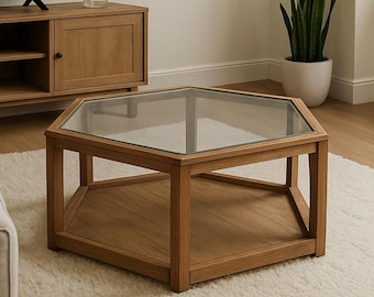 Hexagonal Wooden Coffee Table Build Plan: Glass Top DIY Furniture (PDF Download)
