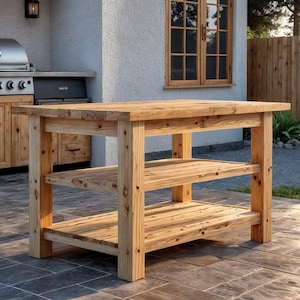 Wooden Kitchen Island table Plan: Rustic BBQ Prep Station (PDF Download)