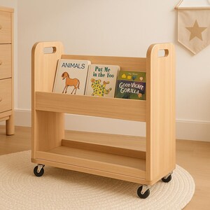 Montessori Bücherregal Bauplan | Bücherwagen aus Holz zum Selbermachen | Mobilewagen Kleinkind Regal PDF Holzbearbeitungsplan