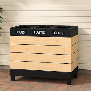 DIY Trash Can plan – 3-Bin Trash Bin/Recycling Station PDF – off grid compost– Wooden Garbage Can Build Plan (42"x34.5")