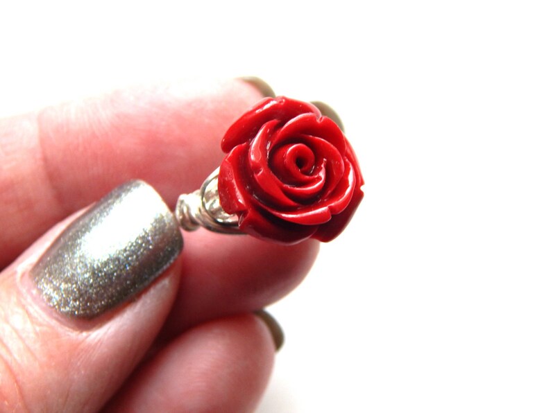 Red Rose Ring Silver Rose Ring Red and Silver Ring Etsy