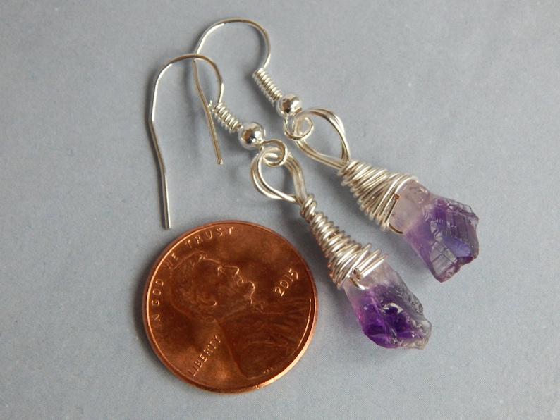 Raw Amethyst Drop Earrings Raw Amethyst Stones February Birthstone Earrings Silver and Amethyst Earrings Small Raw Amethyst Earrings
