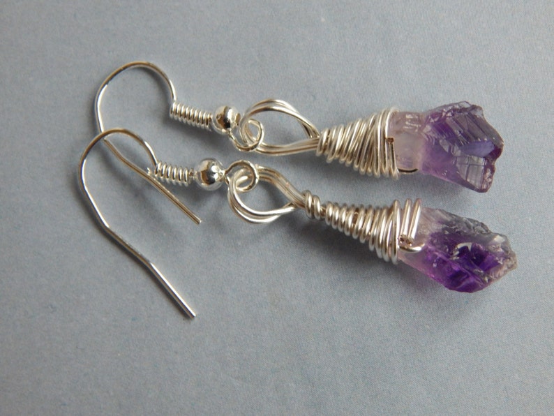 Raw Amethyst Drop Earrings Raw Amethyst Stones February Birthstone Earrings Silver and Amethyst Earrings Small Raw Amethyst Earrings