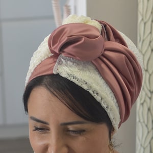 Glossy silk scarf combined with stunning lace , Head Scarf, Head Covering, Jewish Headcovering, Scarf, Pashmina