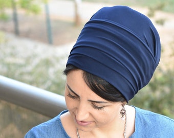 Navy blue One wrap tichel, wrap around by oshratdesignz, Jewish hair coverings