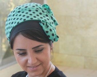 Polka dots One wrap Tichel, wrap around, Jewish hair covering, head covering, by oshratdesignz