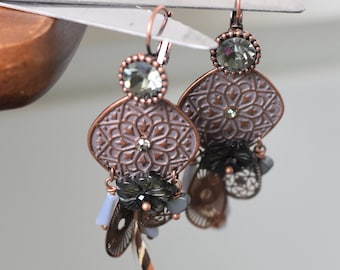 Pretty Dangle Earrings, Bronze Hanging Earrings for special occasions, Long Hanging earrings by oshratDesignz