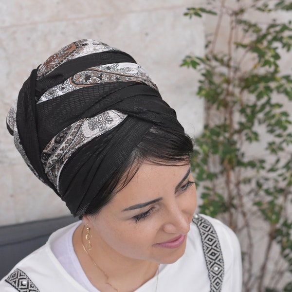 chic head scarf,leatherette headscarf, Jewish head covering, mitpachat scarf