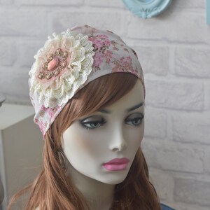 Fascia per capelli floreale rosa, elegante, unica, accessorio per capelli in cotone e pizzo di oshratDesignz