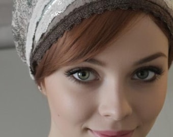 floral headband, Unique haarband, unique, hair accessory made of cotton and lace by oshratDesignz