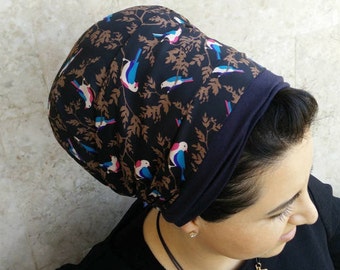 Black one wrap Tichel, head covering, Jewish Tichels, by oshratdesignz