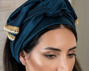 Silk Head Scarf Hair Wrap | Handmade Tichel, Beaded Trim | by oshratDesignz
