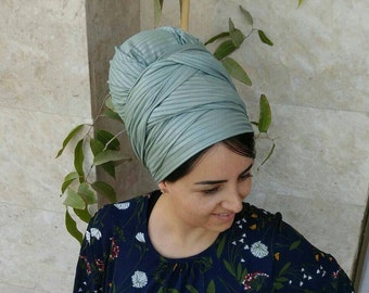 Light green head scarf, israeli tichels, jewish hair covering. headscarves by oshratDesignz