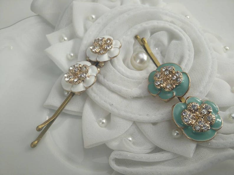 White & Gold Studded Hair Pin Bobby Pin Fancy Bobby Pins Etsy