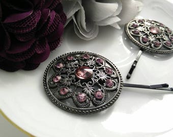Unique studded hair Clip, use on your Tichel,Bobby Pins, Bronze Clip, Hair Accessories, Cabochon,Filigree Hair Clips, Clorful Pin