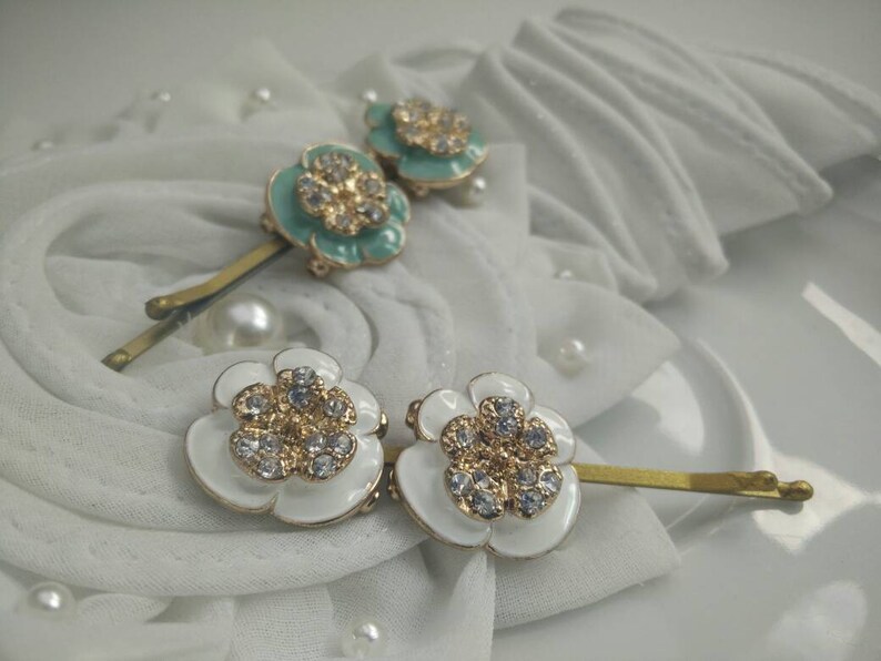 White & Gold Studded Hair Pin Bobby Pin Fancy Bobby Pins Etsy