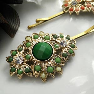 Sparkling Green Decorated Hair Pin,bridal , Veil, Jewelry, Accessories, Hair pin,For your hair, Pin with Shiny Stones, Bobby Pins
