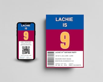 Brisbane Lions Birthday Invitation | Editable AFL Party Invite | Footy Theme | Instant Download | Canva Template