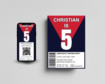 Melbourne Demons Birthday Invitation | Editable AFL Party Invite | Footy Theme | Instant Download | Canva Template