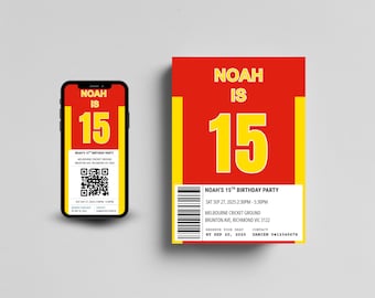 Gold Coast Suns Birthday Invitation | Editable AFL Party Invite | Footy Theme | Instant Download | Canva Template