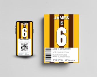 Hawthorn Hawks Birthday Invitation | Editable AFL Party Invite | Footy Theme | Instant Download | Canva Template