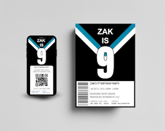 Port Adelaide Power Birthday Invitation | Editable AFL Party Invite | Footy Theme | Instant Download | Canva Template