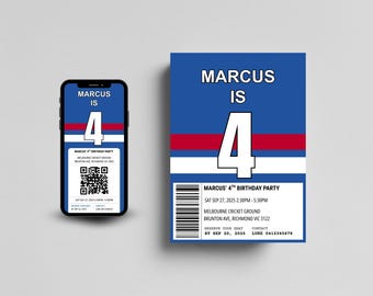 Western Bulldogs Birthday Invitation | Editable AFL Party Invite | Footy Theme | Instant Download | Canva Template