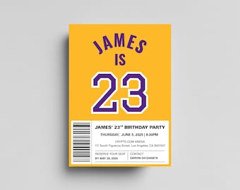 Los Angeles Lakers Birthday Invitation | Editable NBA Party Invite | Basketball Theme | Instant Download | Canva Template