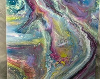 PAIR Gorgeous Abstract Acrylic Handpainted Art wResin Top Coat 12 x 12