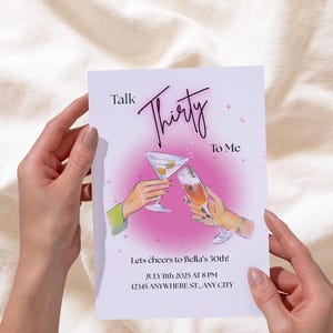 Talk Thirty to Me Birthday Invitation – 30th Birthday Party Invite – Pink Martini Theme – Editable Template