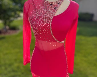 Pink Dance Costume: Rhinestone Bra Top & Shorts - Adult Medium