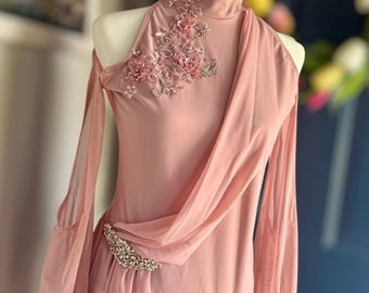 Pink Lyrical Dance Costume: Rhinestone Appliqué, Adult Large