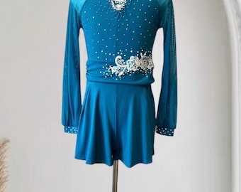 Dance Costume Semi Custom Blue One Piece AB Rhinestones Child Medium CM
