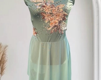 Sage Lyrical Dance Costume: Apricot/peach Appliqués - Adult Large
