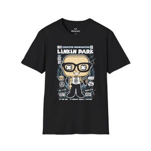 Chester Bennington cartoon uniseks T-shirt, muziekband fan T-shirt, shirt alternatieve rock, cadeau voor fan Linkin Park, grafisch T-shirt
