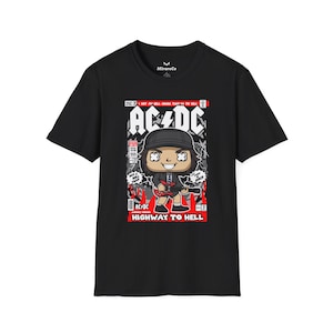 Angus Young ACDC cartoon uniseks T-shirt, rockband T-shirt, cadeau muziekliefhebber, shirt grafische band, vintage stijl top