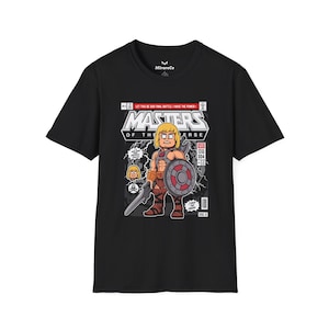 Heman cartoon uniseks T-shirt, retro jaren 80 T-shirt, klassiek personageshirt, geek graphic top, kleding van Masters of the Universe