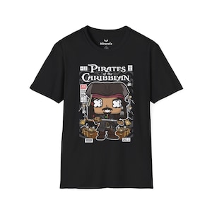 Jack Sparrow Pirates of the Caribbean cartoon T-shirt uniseks, grappig filmshirt, popcultuurshirt, piraat grafische top, cadeau voor fans
