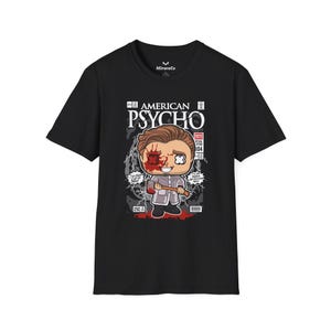 Maglietta unisex con il cartone animato di Patrick Bateman, maglietta di American Psycho, abbigliamento per fan di film horror, abbigliamento per film horror, maglietta con grafica assassina